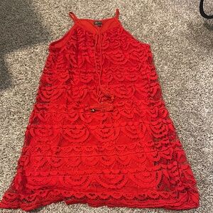 Lily Rose Vibrant Red Lace Halter Dress